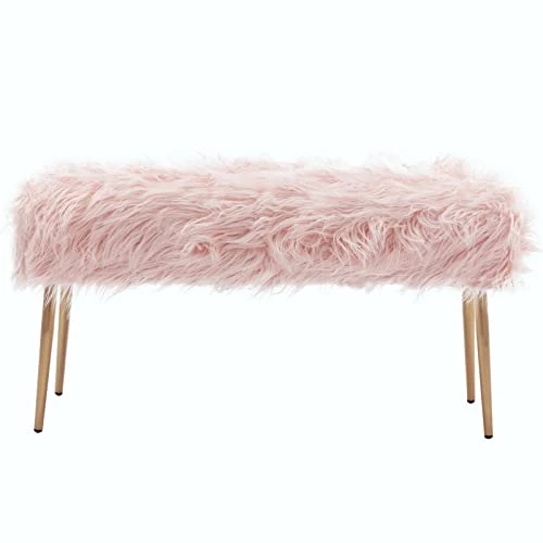 Chairus Faux Fur Entryway Bench Small Shaggy Furry Ottoman Bench For Bedroom Living Room, Pink 1 Chairus Faux Fur Entryway Bench Small Shaggy Furry Ottoman Bench For Bedroom Living Room, Pink