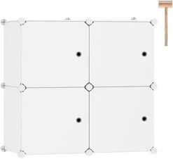 C&AHOME Cube Storage Organizer With Doors, 4-Cube Shelves, Closet Cabinet, DIY Plastic Modular Bookshelf Ideal For Bedroom, Living Room, 24.8" L X 12.4" W X 24.8" H Milky USHS04M-DOOR -Songmics Furniture Shop 31AzzbvaZ8L. AC