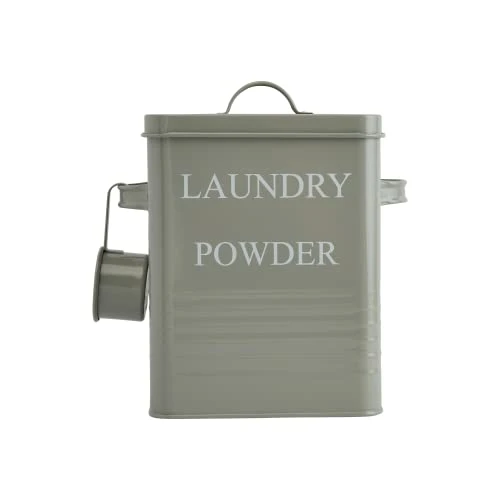 Bloomingville Farmhouse Metal Container With "Laundry Powder" Message, Lid, And Scoop, Grey 5 Bloomingville Farmhouse Metal Container With "Laundry Powder" Message, Lid, And Scoop, Grey - Image 5