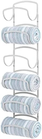 MDesign Steel Towel Holder For Bathroom Wall - Wall Mounted Organizer For Rolled Towels And Bath Robes - Six Level Wall Mount Towel Storage Rack - Bathroom Towel Organizer - Hyde Collection - Black 9 MDesign Steel Towel Holder For Bathroom Wall - Wall Mounted Organizer For Rolled Towels And Bath Robes - Six Level Wall Mount Towel Storage Rack - Bathroom Towel Organizer - Hyde Collection - Black - Image 9