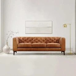 POLY & BARK Essex Leather Couch – 89-Inch Leather Sofa With Tufted Back - Full Grain Leather Couch With Feather-Down Topper On Seating Surfaces – Vintage Pure-Aniline Italian Leather – Cognac Tan -Songmics Furniture Shop 31BOu3M9VSL