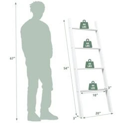 Tangkula 4-Tier Wooden Blanket Ladder, 4.5 Ft Farmhouse Storage Rack, Wall Leaning Ladder Shelf Stand, Decorative Blanket Shelf For Living Room, Bathroom & Bedroom (White) -Songmics Furniture Shop 31BQMyj5ddL