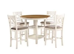 New Classic Furniture Cori 5-Piece Round Counter Dining Set With 1 Dining Table And 4 Chairs, 42-Inch, Bisque