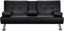 SAWQF Faux Leather Futon Multifunctional Convertible Folding Bed Sofa With Cupholders Pillows -Songmics Furniture Shop 31CBvkHcv5L. AC 1
