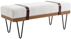 HEAH-YO Modern Indoor Bench, 18” Seat Height Entryway Bench With PU Leather Strap And Metal Legs, Linen Footstool And Ottoman For Living Room Bedroom, Gray -Songmics Furniture Shop 31CDwICnLL. AC 2