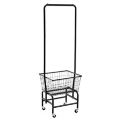 ALIMORDEN Laundry Cart With Clothes Rack, Rolling Laundry Butler With Wire Storage Rack，Black