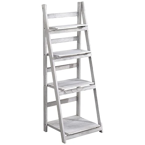 ECOMEX Foldable Plant Shelf, Ladder Shelf, Indoor Plant Stand, Ladder Bookshelf, Wood Rustic Ladder Shelf For Patio Garden Home Living Room(White) 1 ECOMEX Foldable Plant Shelf, Ladder Shelf, Indoor Plant Stand, Ladder Bookshelf, Wood Rustic Ladder Shelf For Patio Garden Home Living Room(White)