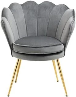 ZJhome Modern Accent Velvet Chairs Set Of 2 Comfy Upholstered Vanity Chairs For Bedroom Shell-Shaped Armchair Dining Chairs With Golden Metal Legs Desk Chair Makeup Chairs For Living Room(Beige) -Songmics Furniture Shop 31CoyJXFYXL. AC 1