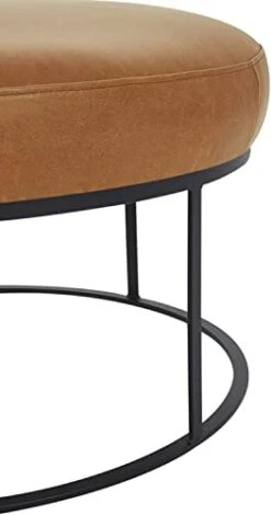 Amazon Brand – Rivet Revere Round Leather Iron-Framed Ottoman, 30.3"W, Cognac -Songmics Furniture Shop 31CqY6aXjXL