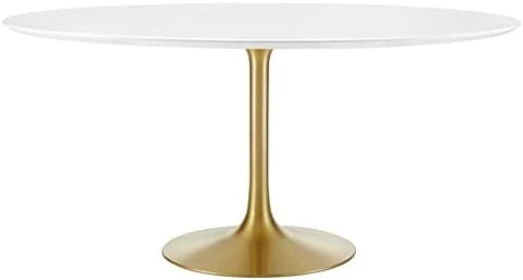 Modway Lippa 60" Mid-Century Modern Dining Table With Round White Top And Pedestal Base In Gold White 5 Modway Lippa 60" Mid-Century Modern Dining Table With Round White Top And Pedestal Base In Gold White - Image 5