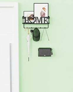 OHOBABY Key Holder For Wall Decorative - Key Rack With 5 Key Hooks, 11.02" L×2.75" W×4.92" H, Key And Mail Organizer Wall Mount With Mesh Basket, Key Hanger For Wall, Entryway, Home Decor(Matte Black) -Songmics Furniture Shop 31D8Ra1AdRL