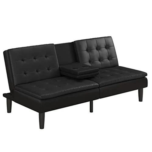 NHUNI Futon With Cupholder, Black Convertible Folding Bed Sofa 1 NHUNI Futon With Cupholder, Black Convertible Folding Bed Sofa