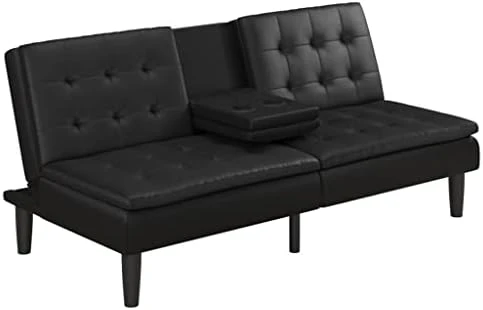 NHUNI Futon With Cupholder, Black Convertible Folding Bed Sofa 6 NHUNI Futon With Cupholder, Black Convertible Folding Bed Sofa - Image 6