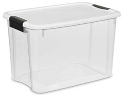 Sterilite 30 Quart Clear Plastic Stackable Storage Container Bin Box Tote With White Latching Lid Organizing Solution For Home & Classroom, 24 Pack