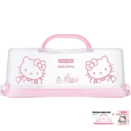 CHEFMADE Hello Kitty Portable Bread Box With Handle, 13 Inch Loaf Cake Storage Container Box For Storing Banana Bread, Pumpkin Bread (Pink) 1 CHEFMADE Hello Kitty Portable Bread Box With Handle, 13 Inch Loaf Cake Storage Container Box For Storing Banana Bread, Pumpkin Bread (Pink)