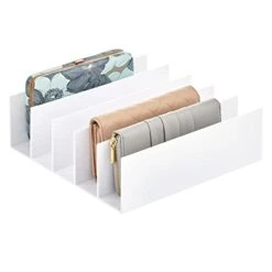 MDesign Plastic Purse Organizer For Bedroom Closet, Shelf Storage - Holds Woman's Purse, Hanging Bag, Zipper Handbag, Tote, Perfect For Space Saving - 5 Sections - Lumiere Collection - White