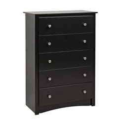 Prepac Sonoma 5-Drawer Chest For Bedroom, 16" D X 31.5" W X 45.25" H, Black