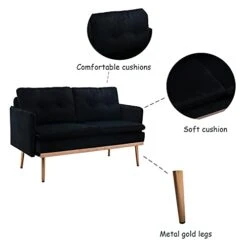 BuckDio Velvet Sofa, Accent Couch For Living Room, For Apartment, Small Space, Solid Wood Frame, Golden Metal Legs, Easy Assembly, Modern Loveseat Sofa Design (Black) 15 BuckDio Velvet Sofa, Accent Couch For Living Room, For Apartment, Small Space, Solid Wood Frame, Golden Metal Legs, Easy Assembly, Modern Loveseat Sofa Design (Black) -Songmics Furniture Shop 31E2Vj09ojS