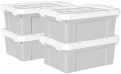 Cetomo 65L*4 Plastic Storage Box, Tote Box,Organizing Container With Durable Lid And Secure Latching Buckles, Stackable And Nestable, 4Pack, Gray With Buckle -Songmics Furniture Shop 31E3w ziCML. AC