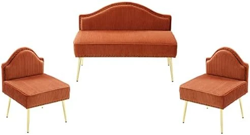 Homtique Velvet Loveseat & Accent Chair 3 Piece Set, Modern Upholstered Living Room Furniture Set, Armless Loveseat Settee With Gold Metal Legs, For Small Space, Bedroom, Apartment, Orange 13 Homtique Velvet Loveseat & Accent Chair 3 Piece Set, Modern Upholstered Living Room Furniture Set, Armless Loveseat Settee With Gold Metal Legs, For Small Space, Bedroom, Apartment, Orange - Image 13