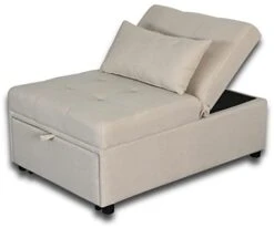 Anwickhomk Modern Folding Ottoman With Adjustable Backrest，Linen Futon Sofa Bed Chair With Memory Foam Headrest，Sleeper Sofa For Small Space，Livingroom，Bedroom，Apartment（Beige）