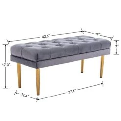 ZSARTS Grey Velvet Tufted Entryway Bench End Of Bed, Modern Upholstered Bedroom Bed Bench Ottoman 42" With Gold Legs And Deep Buttons For Foyer Living Room Bedroom Vanity (Grey) -Songmics Furniture Shop 31EacNIubCL