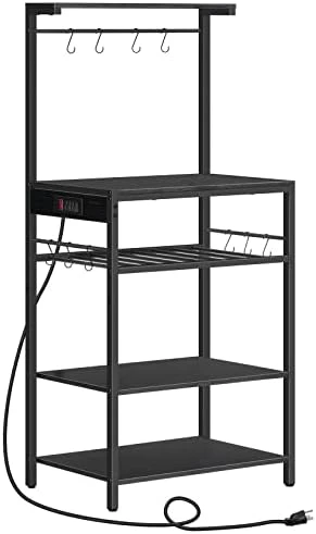HOOBRO Bakers Rack With Power Outlet, 4-Tier Microwave Stand With Adjustable Wine Rack, Coffee Bar With 10 S-Shaped Hooks, For Kitchen, Living Room, Dinning Room, Rustic Brown BF60UHB01 6 HOOBRO Bakers Rack With Power Outlet, 4-Tier Microwave Stand With Adjustable Wine Rack, Coffee Bar With 10 S-Shaped Hooks, For Kitchen, Living Room, Dinning Room, Rustic Brown BF60UHB01 - Image 6