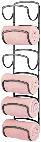 MDesign Steel Towel Holder For Bathroom Wall - Wall Mounted Organizer For Rolled Towels And Bath Robes - Six Level Wall Mount Towel Storage Rack - Bathroom Towel Organizer - Hyde Collection - Black 5 MDesign Steel Towel Holder For Bathroom Wall - Wall Mounted Organizer For Rolled Towels And Bath Robes - Six Level Wall Mount Towel Storage Rack - Bathroom Towel Organizer - Hyde Collection - Black - Image 5