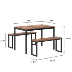 SogesHome 3-Piece Kitchen Dining Room Table Sets, 45‘’ Table And 2 Benches For 4, Space-Saving Table Set For Restaurant, Coffee Shop, Living Room, Small Space -Songmics Furniture Shop 31F0XavTuCL