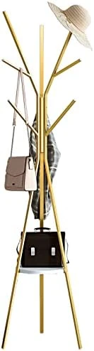 IOTXY Metal Coat Rack Tree - 71 Inches Tall Floor Standing Clothing Hanger With Wooden Shelf And 9 Hooks For Handbag Jacket Scarf Rack, Gold 8 IOTXY Metal Coat Rack Tree - 71 Inches Tall Floor Standing Clothing Hanger With Wooden Shelf And 9 Hooks For Handbag Jacket Scarf Rack, Gold - Image 8