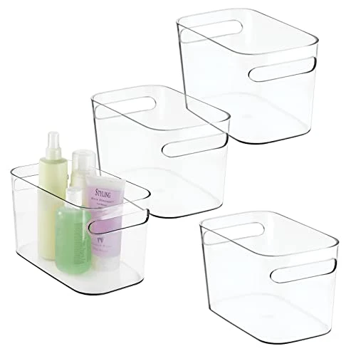 MDesign Deep Plastic Bathroom Bin With Handles - Storage Organizer For Vanity Countertop - Hold Soap, Body Wash, Shampoo, Lotion, Conditioner, Hand Towels - 10" Long, Aura Collection, 4 Pack, Clear 1 MDesign Deep Plastic Bathroom Bin With Handles - Storage Organizer For Vanity Countertop - Hold Soap, Body Wash, Shampoo, Lotion, Conditioner, Hand Towels - 10" Long, Aura Collection, 4 Pack, Clear