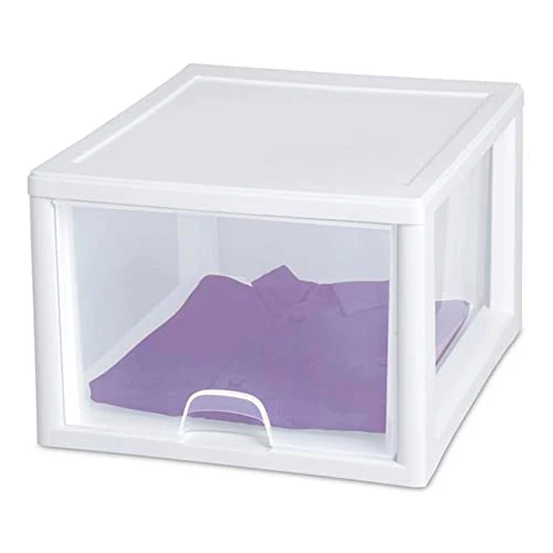 Sterilite 27 Quart White Frame Clear Plastic Stackable Storage Container Bin W/Single Drawer, 4 Pack 5 Sterilite 27 Quart White Frame Clear Plastic Stackable Storage Container Bin W/Single Drawer, 4 Pack - Image 5