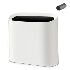 SUBEKYU 2.3 Gal Trash Can For Bathroom, Small Office Garbage Can For Kitchen, Slim Rectangular Waste Bin, Plastic, White