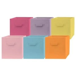Pomatree 13x13x13 Inch Storage Cubes - 6 Pack - Fun Colored Large Storage Bins | Dual Handles | Foldable Cube Baskets For Home, Kids Room, Closet And Toys Organization | Fabric Cube Bin (Colorful)