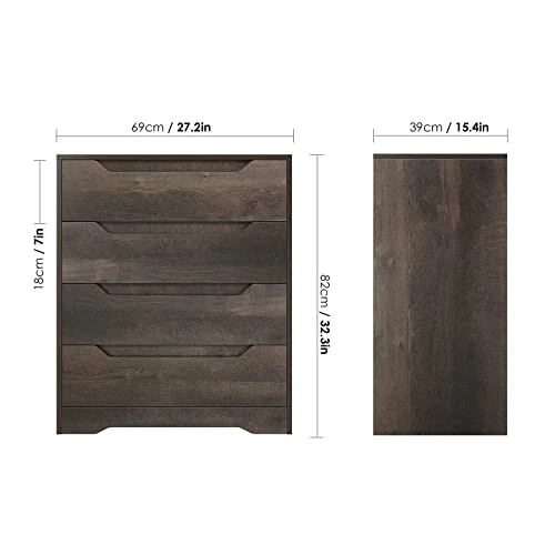 URKNO Modern 4 Drawer Dresser, Wood Chest Of Drawers With Storage, Clothing Organizer With Cut-Out Handle, Storage Cabinet, Nightstand For Living Room, Bedroom, Hallway, Dark Brown 3 URKNO Modern 4 Drawer Dresser, Wood Chest Of Drawers With Storage, Clothing Organizer With Cut-Out Handle, Storage Cabinet, Nightstand For Living Room, Bedroom, Hallway, Dark Brown - Image 3