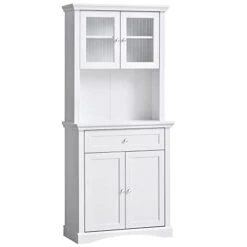 HOMCOM 71" Traditional Freestanding Kitchen Buffet With Hutch, Pantry Cabinet With 4 Doors, 3-Level Adjustable Shelves, And 1 Drawer, White