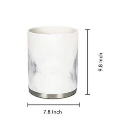 Nu Steel Misty Silver Wastebasket Trash Bin In Resin Marble & Stainless Steel For Bathrooms & Vanity Spaces -Songmics Furniture Shop 31FmyiGpt9L