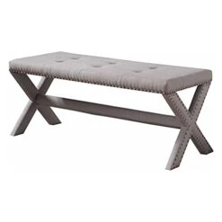 Best Master Furniture Sasha Linen Blend Accent Bench With Nailhead Trim, Grey