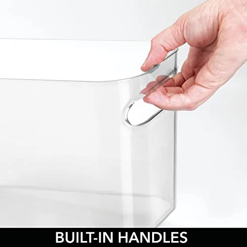 MDesign Deep Plastic Bathroom Bin With Handles - Storage Organizer For Vanity Countertop - Hold Soap, Body Wash, Shampoo, Lotion, Conditioner, Hand Towels - 10" Long, Aura Collection, 4 Pack, Clear 4 MDesign Deep Plastic Bathroom Bin With Handles - Storage Organizer For Vanity Countertop - Hold Soap, Body Wash, Shampoo, Lotion, Conditioner, Hand Towels - 10" Long, Aura Collection, 4 Pack, Clear - Image 4