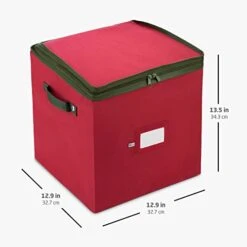 ZOBER Christmas Ornament Storage Box With Dual Zipper Closure - Box Contributes Slots For 64 Holiday Ornaments 3-Inch, Xmas Decorations Accessories, Made Of Nonwoven Tear-Proof Material, Red -Songmics Furniture Shop 31G7kRXzaxL