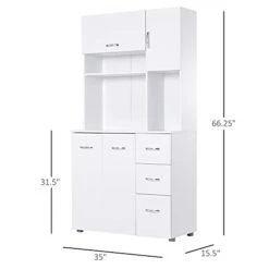 HOMCOM 66" Buffet With Hutch, Freestanding Kitchen Pantry With 2 Large Cabinets, 1 Pull Up Cabinet, 3 Drawers & Wide Countertop, White -Songmics Furniture Shop 31G8RyM2GaL
