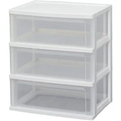 Iris Ohyama W-543 Wide Chest, 3 Tiers, Made In Japan, Finished Product, Width 21.3 X Depth 15.7 X Height 24.6 Inches (54 X 40 X 62.5 Cm), White/Clear, White, Plastic Top Plate