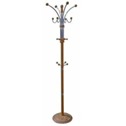 ORE International Six Foot Wood And Chrome Coat Rack Oak Finish
