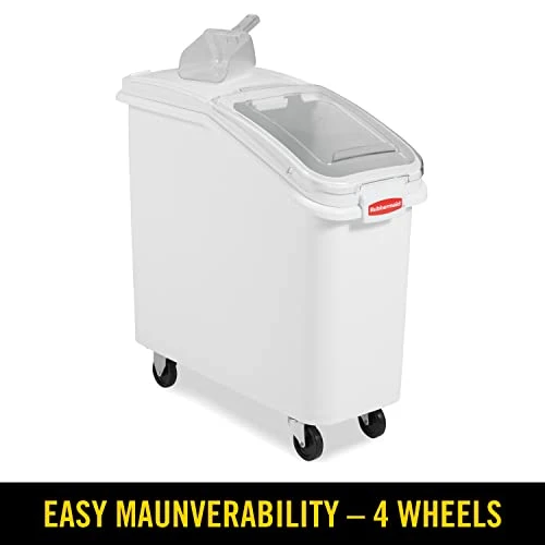 Rubbermaid Commercial Products ProSave Shelf-Storage Ingredient Bin With Scoop, 400-cup Capacity, Plastic, White, Sliding Lid, Container With Wheels For Kitchen/Restaurant Food Organization 4 Rubbermaid Commercial Products ProSave Shelf-Storage Ingredient Bin With Scoop, 400-cup Capacity, Plastic, White, Sliding Lid, Container With Wheels For Kitchen/Restaurant Food Organization - Image 4