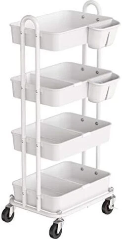 Simple Houseware 3-Tier Kitchen Cart Multifunctional Rolling Utility Cart With 2 Dividers And Hanging Bucket, White -Songmics Furniture Shop 31GahKTNjYL. AC
