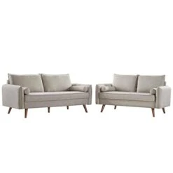 Modway Revive Upholstered Fabric Sofa And Loveseat Set, Beige