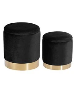 DEERUN Round Velvet Storage Ottoman Foot Rest Stool/Upholstered Footstool With Gold Plating Base,Pack Of 2 (Black) -Songmics Furniture Shop 31GoBwNYHFL