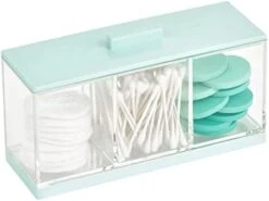 MDesign Cosmetic Divided Organizer Storage Canister Box With 3 Sections And Lid For Bathroom Vanity Countertop - Holder For Cotton Swabs, Perfume, Lipstick - Lumiere Collection - Clear/White 18 MDesign Cosmetic Divided Organizer Storage Canister Box With 3 Sections And Lid For Bathroom Vanity Countertop - Holder For Cotton Swabs, Perfume, Lipstick - Lumiere Collection - Clear/White -Songmics Furniture Shop 31GsDBL IpL. AC