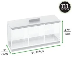 MDesign Cosmetic Divided Organizer Storage Canister Box With 3 Sections And Lid For Bathroom Vanity Countertop - Holder For Cotton Swabs, Perfume, Lipstick - Lumiere Collection - Clear/White 14 MDesign Cosmetic Divided Organizer Storage Canister Box With 3 Sections And Lid For Bathroom Vanity Countertop - Holder For Cotton Swabs, Perfume, Lipstick - Lumiere Collection - Clear/White -Songmics Furniture Shop 31HNV7nOccL