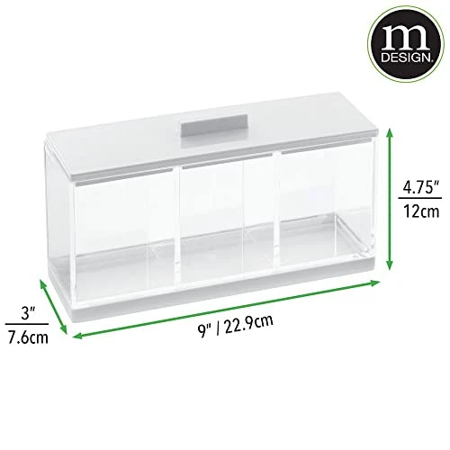 MDesign Cosmetic Divided Organizer Storage Canister Box With 3 Sections And Lid For Bathroom Vanity Countertop - Holder For Cotton Swabs, Perfume, Lipstick - Lumiere Collection - Clear/White 4 MDesign Cosmetic Divided Organizer Storage Canister Box With 3 Sections And Lid For Bathroom Vanity Countertop - Holder For Cotton Swabs, Perfume, Lipstick - Lumiere Collection - Clear/White - Image 4